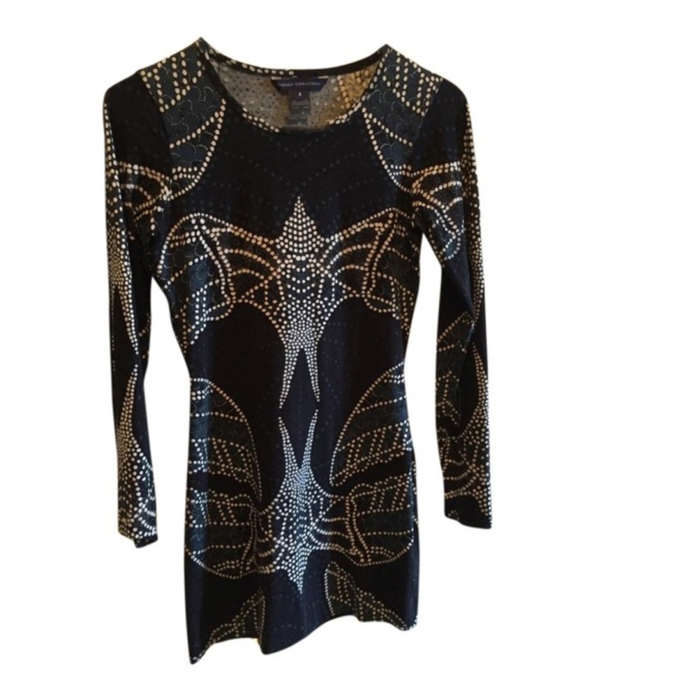 French Connection Print Black Navy White Dress